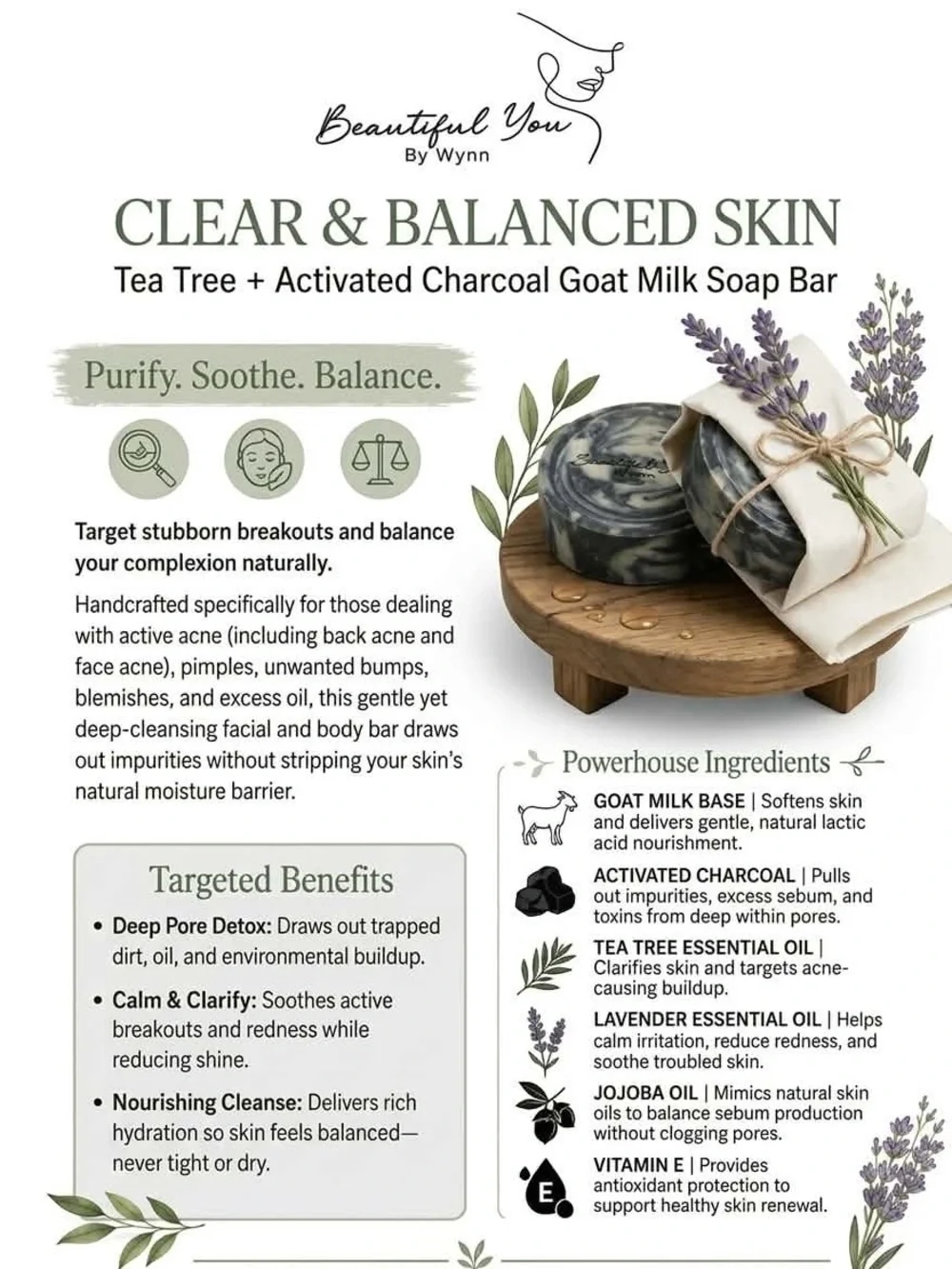 Tea Tree + Charcoal Goat Milk Soap - Deep Cleansing Black Bar